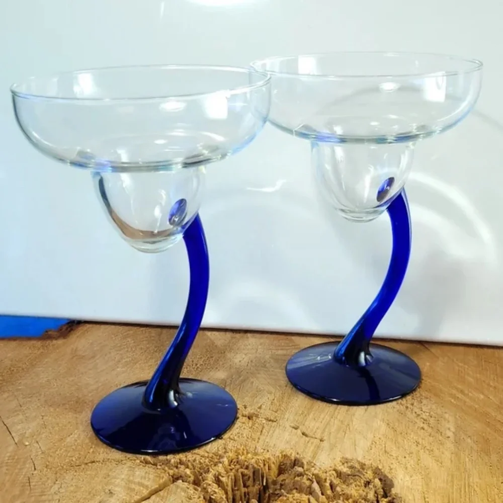 Libbey Bravura Cobalt SWERVE Margarita Glasses